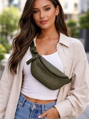 Steve Madden Olive Green Textured Crossbody Belt Bag